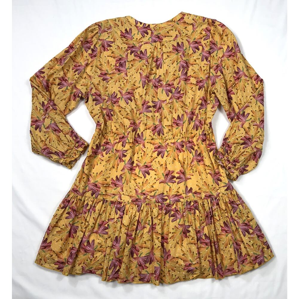 Farm Rio Banana Sunshine Mini Dress Sz M tiered skirt beaded tassel - Picture 10 of 13